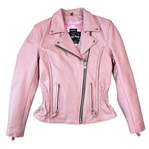 Leather King Women's Light Pink Genuine Leather Biker Motorcycle Jacket (Sz XS)